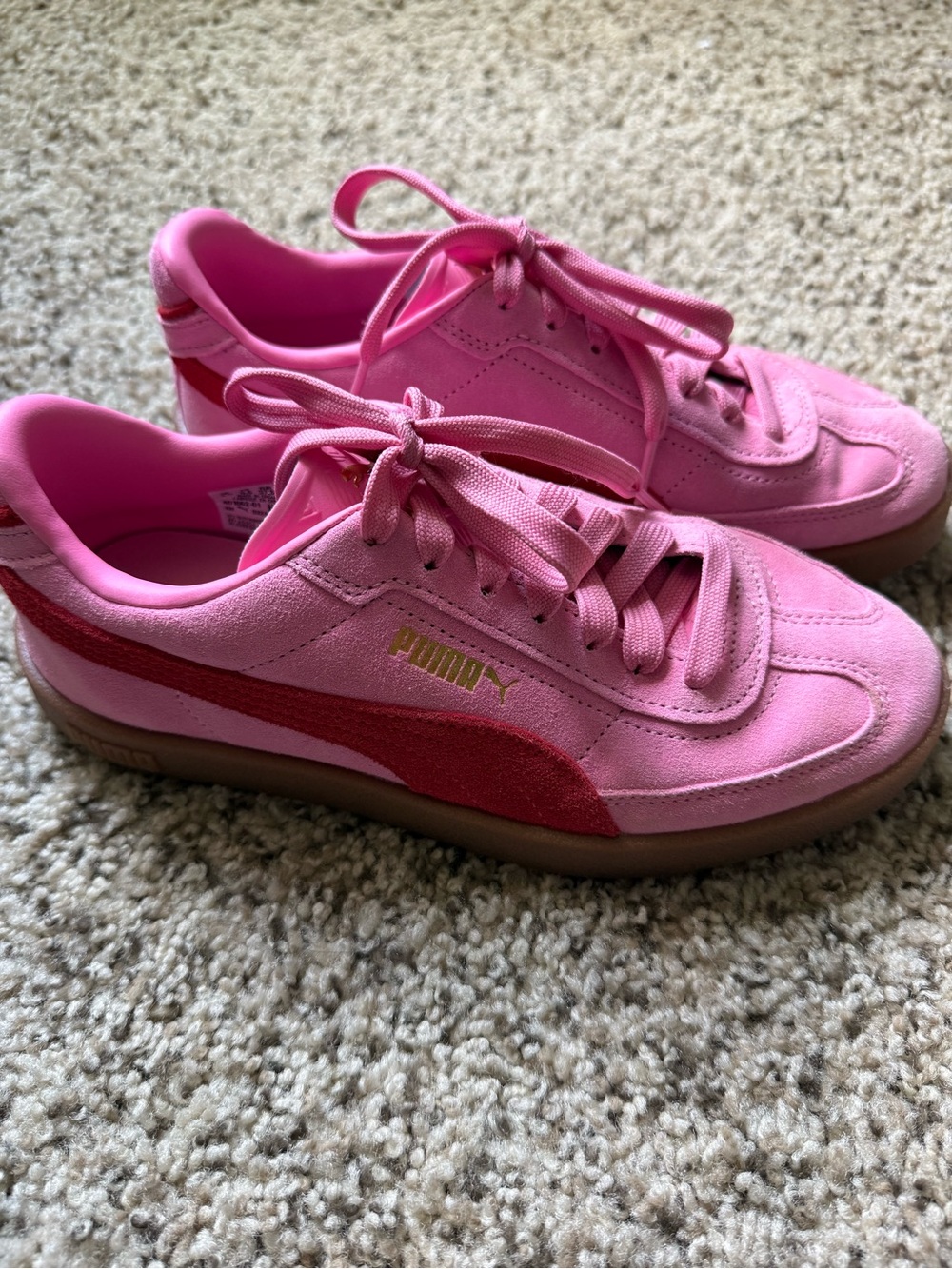 Puma Pink Suede Sneakers with Red Stripe kids 5.5 = women’s 7